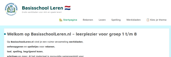 Screenshot van de bronpagina Spellingwerkbladen en interactieve oefeningen