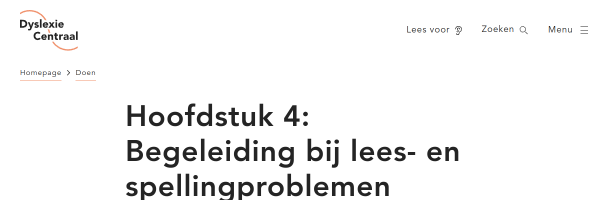 Screenshot van de bronpagina Ondersteuningsmaterialen bij leesproblemen