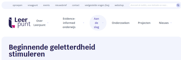 Screenshot van bronpagina: Wat werkt bij het stimuleren van beginnende geletterdheid?