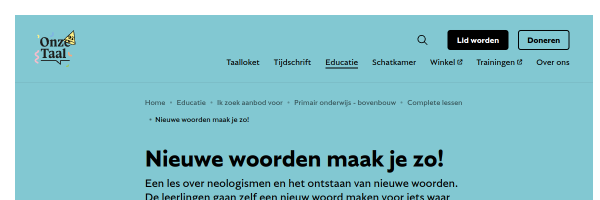 Screenshot van de bronpagina Zelf nieuwe woorden maken