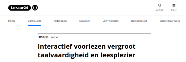 Screenshot van bronpagina: Interactief voorlezen voor taalvaardigheid en leesplezier
