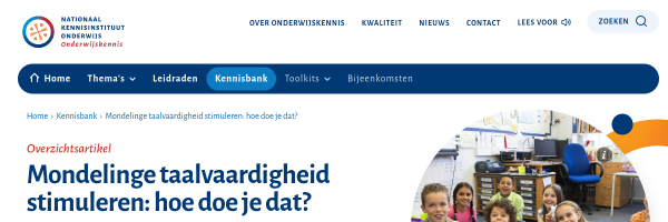Screenshot van de bronpagina Mondelinge taal stimuleren met doelgerichte gesprekken